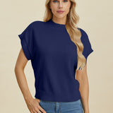 Double Take Full Size Mock Neck Short Sleeve Sweater