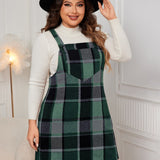 Plus Size Plaid Wide Strap Overall Dress