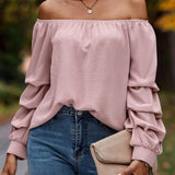 Ruched Off-Shoulder Long Sleeve Blouse