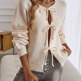 Devine Tied Round Neck Dropped Shoulder Cardigan