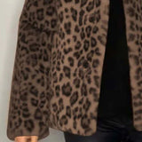 Full Size Leopard Furry Collared Neck Long Sleeve Coat