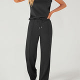 Full Size Round Neck Top and Drawstring Pants Set