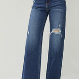 RISEN Full Size High Rise Distressed Wide Leg Jeans