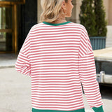 Slit Striped Round Neck Long Sleeve Sweatshirt