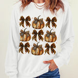 Pumpkin & Bow Graphic Long Sleeve Sweatshirt