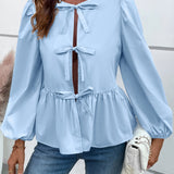 Peplum Tied Long Sleeve Blouse