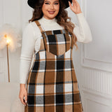 Plus Size Plaid Wide Strap Overall Dress