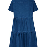 Pocketed Button Up Collared Neck Short Sleeve Denim Dress