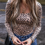 Animal Print Scoop Neck Long Sleeve Bodysuit