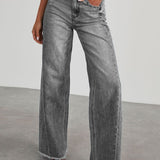Raw Hem Wide Leg Jeans with Pockets