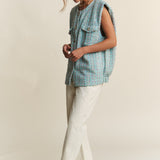 J.NNA Frayed Tweed Padded Shoulder Vest