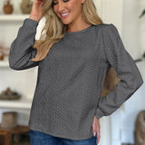 Textured Round Neck Long Sleeve Sweatshirt