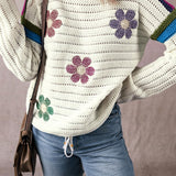 Flower Round Neck Long Sleeve Sweater