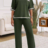 Contrast Trim Half Sleeve Top and Pants Set