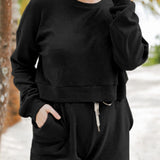 Ribbed Round Neck Long Sleeve Top and Shorts Set