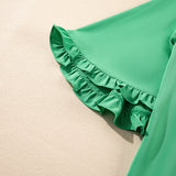 Frill Round Neck Wide Half Sleeve Blouse