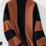 Color Block Round Neck Long Sleeve Sweater