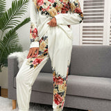 Shiny Printed Round Neck Top and Pants Lounge Set