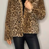 Full Size Leopard Furry Collared Neck Long Sleeve Coat