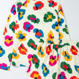 Leopard Round Neck Long Sleeve Top and Drawstring Shorts Set