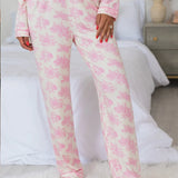 Printed Button Up Long Sleeve Top and Pants Lounge Set
