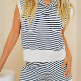 Striped Cap Sleeve Top and Shorts Sweater Set