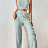 Ribbed Round Neck Tank and Pants Sweater Set