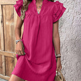 Ruffled Notched Cap Sleeve Mini Dress