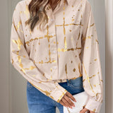 Perfee Printed Collared Neck Long Sleeve Shirt