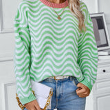 Wavy Stripes Round Neck Long Sleeve Sweater