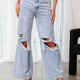 Distressed Wide Leg Jeans with Pockets
