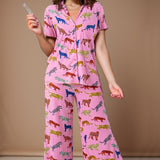 Animal Button Up Top and Pants Lounge Set