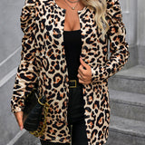 Leopard Open Front Puff Sleeve Jacket