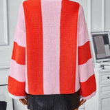 Color Block Round Neck Long Sleeve Sweater