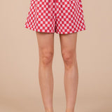 Ces Femme Checkered Round Neck Top and Shorts Set