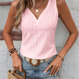 Eyelet V-Neck Wide Strap Tank