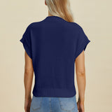 Double Take Full Size Mock Neck Short Sleeve Sweater