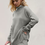 Basic Bae Side Slit Turtleneck Dropped Shoulder Sweater