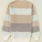 Striped Color Block Round Neck Long Sleeve Sweater