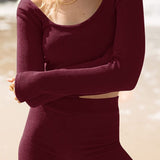 Scoop Neck Long Sleeve Top and Shorts Set