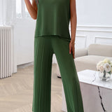 Round Neck Short Sleeve Top and Pants Set