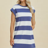 Basic Bae Full Size Striped Round Neck Cap Sleeve Mini Dress