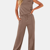 Full Size Round Neck Top and Drawstring Pants Set