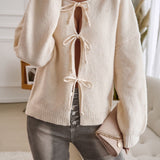 Devine Tied Round Neck Dropped Shoulder Cardigan