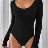 Perfee Scoop Neck Long Sleeve Bodysuit
