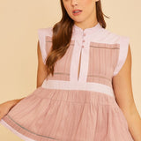 Annie Wear Contrast Trim Peplum Button Detail Blouse