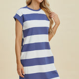 Basic Bae Full Size Striped Round Neck Cap Sleeve Mini Dress