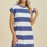 Basic Bae Full Size Striped Round Neck Cap Sleeve Mini Dress