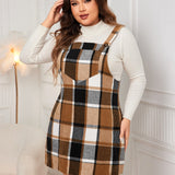 Plus Size Plaid Wide Strap Overall Dress